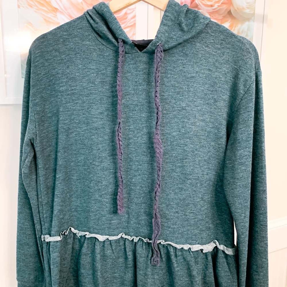 Blue like denim long sleeve shirt/sweater with hoodie